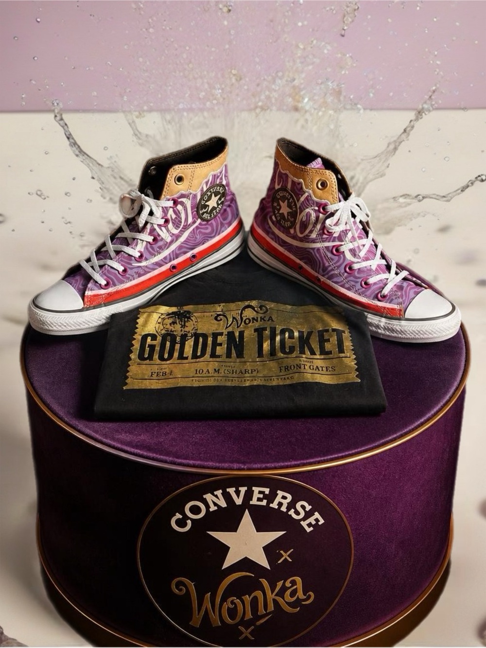 Converse x Wonka All Star Candy Swirl High-Top Sneakers w/Golden Ticket Accents - Picture 2 of 16